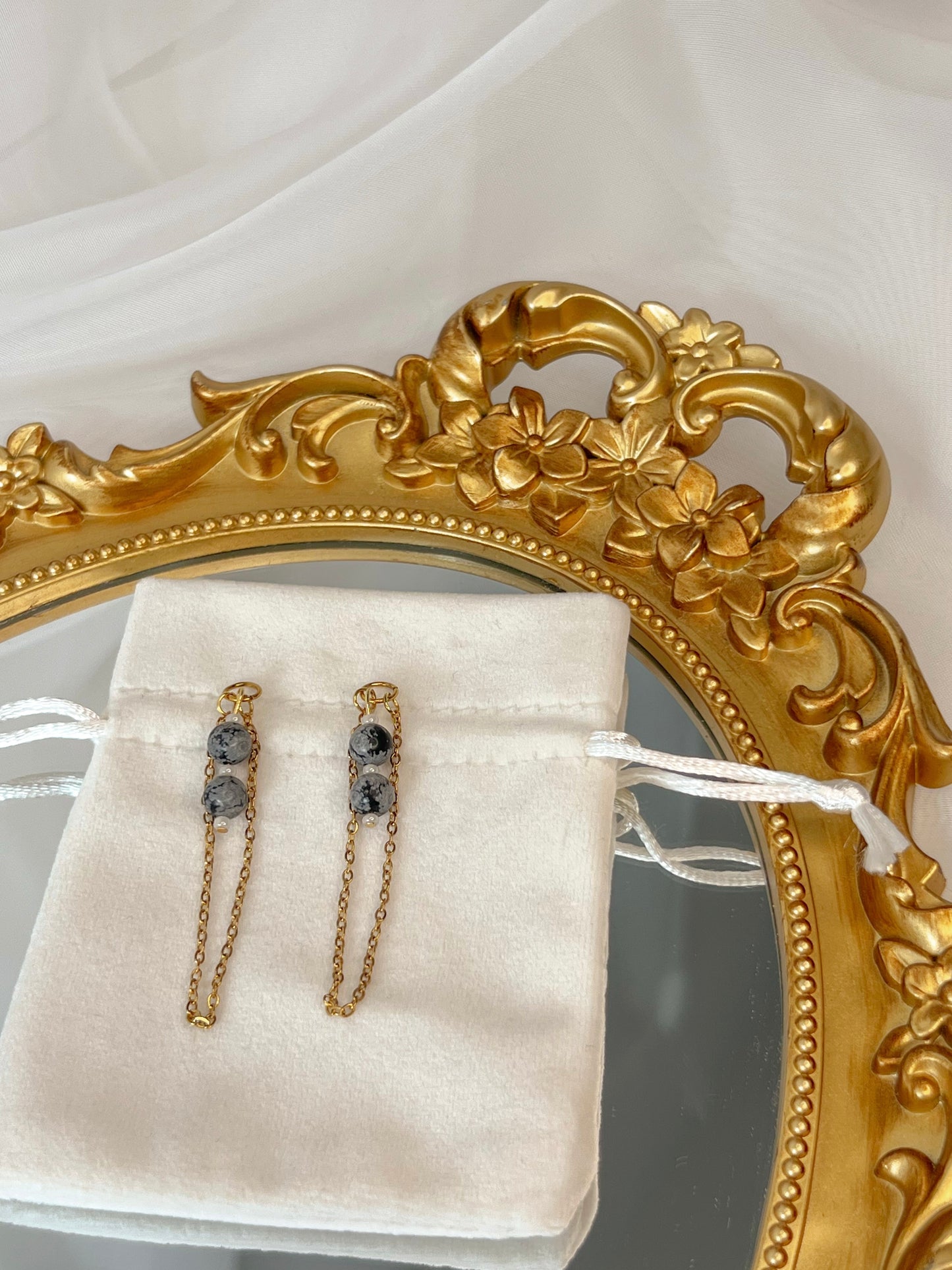 Boucles d’oreilles Syloria - Obsidienne neige