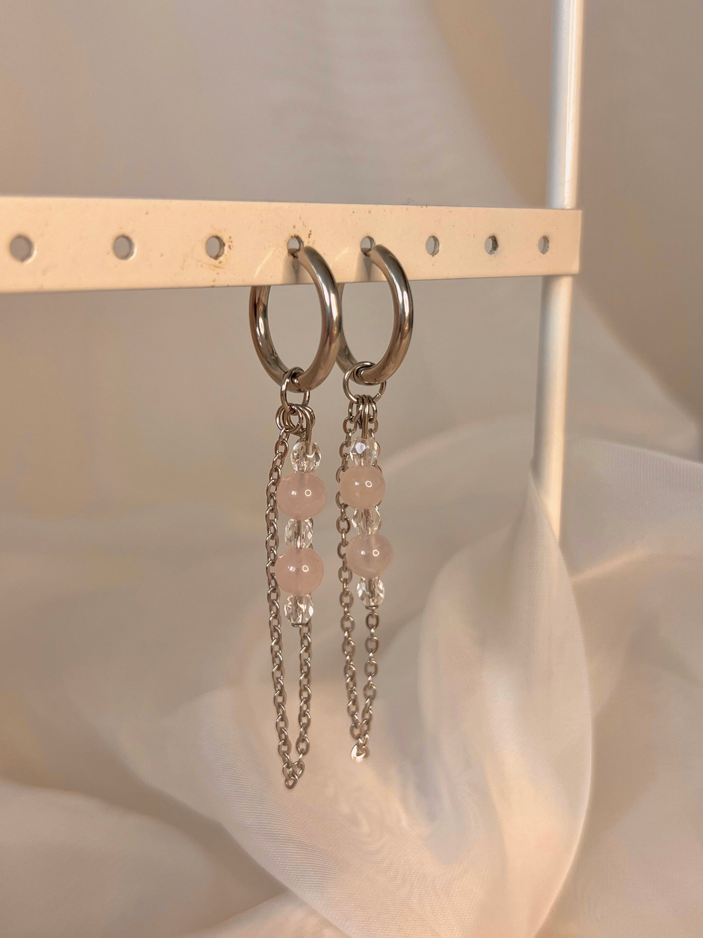Acier inoxydable,Argenté,Bijoux,Boucles d’oreilles,Quartz rose