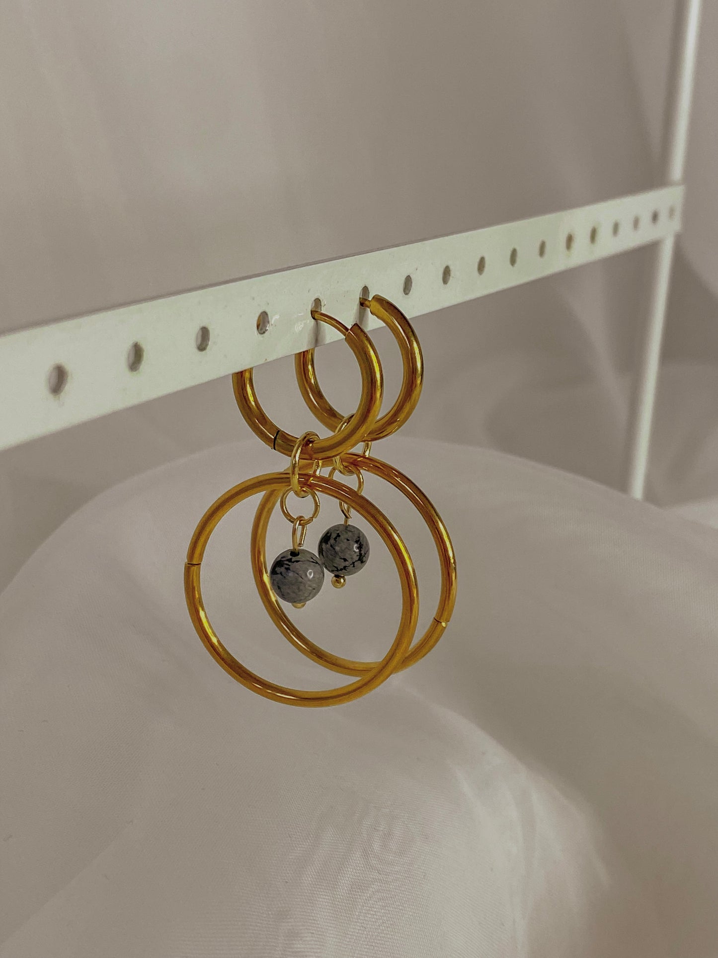 Acier inoxydable,Bijoux,Boucles d’oreilles,Doré,Interchangeable,Obsidienne neige,Pendants,Personnalisable
