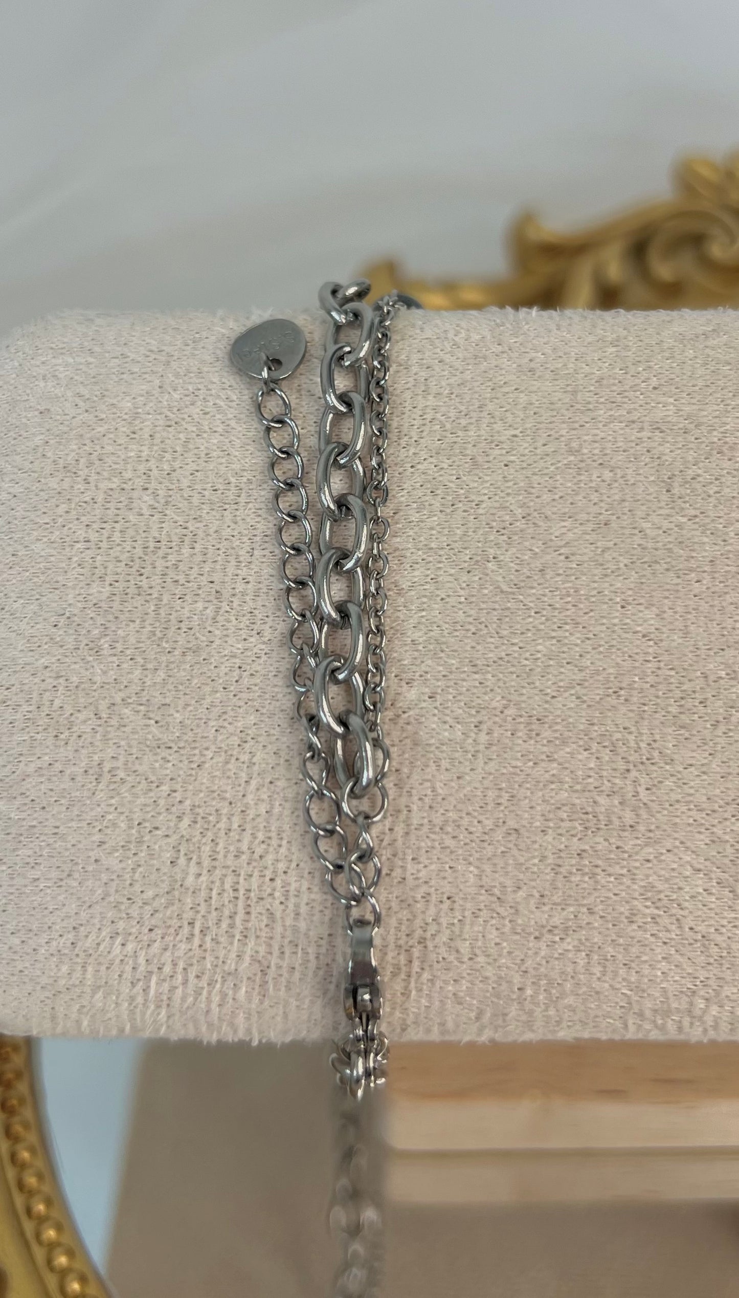 Acier inoxydable,Argenté,Bijoux,Bracelet,Chaine,Double,Hématite,Perle,Réglable