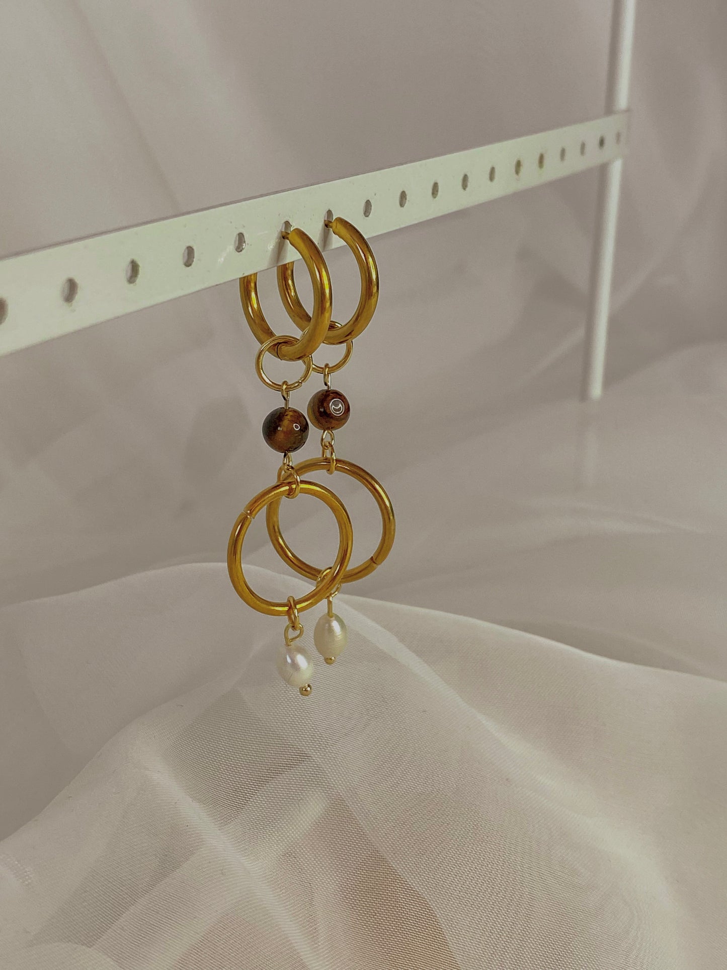Acier inoxydable,Bijoux,Boucles d’oreilles,Doré,Interchangeable,Oeil de tigre,Pendants,Personnalisable