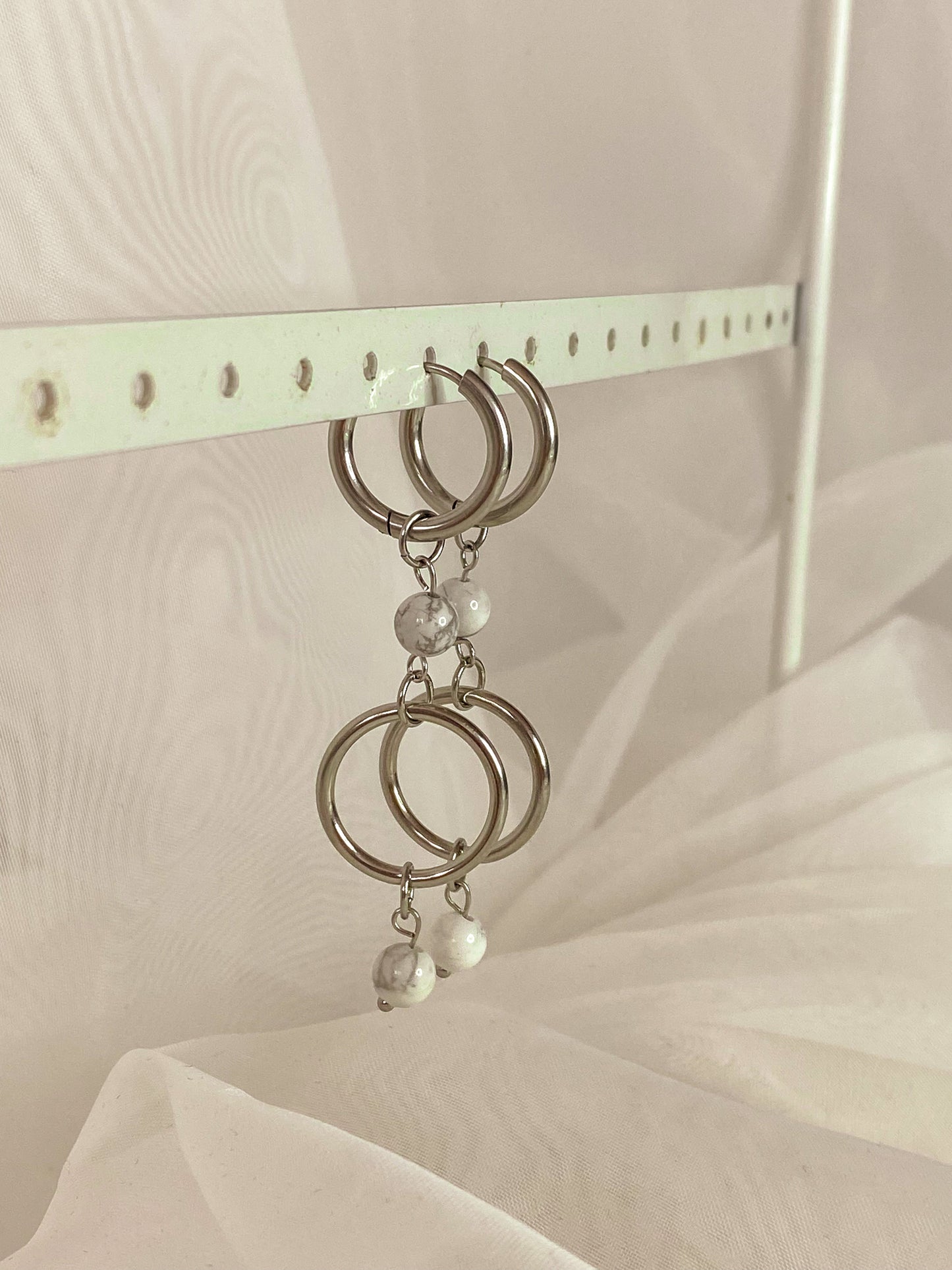 Acier inoxydable,Argenté,Bijoux,Blanc,Boucles d’oreilles,Howlite,Interchangeable,Pendants,Personnalisable