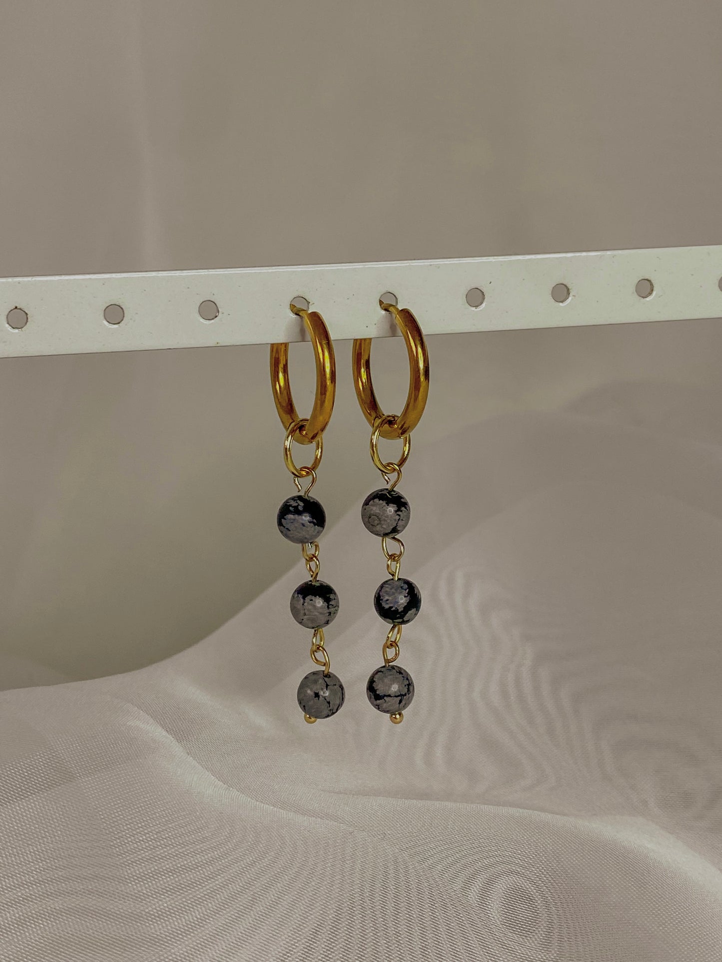 Acier inoxydable,Bijoux,Boucles d’oreilles,Doré,Interchangeable,Obsidienne neige,Pendants,Personnalisable