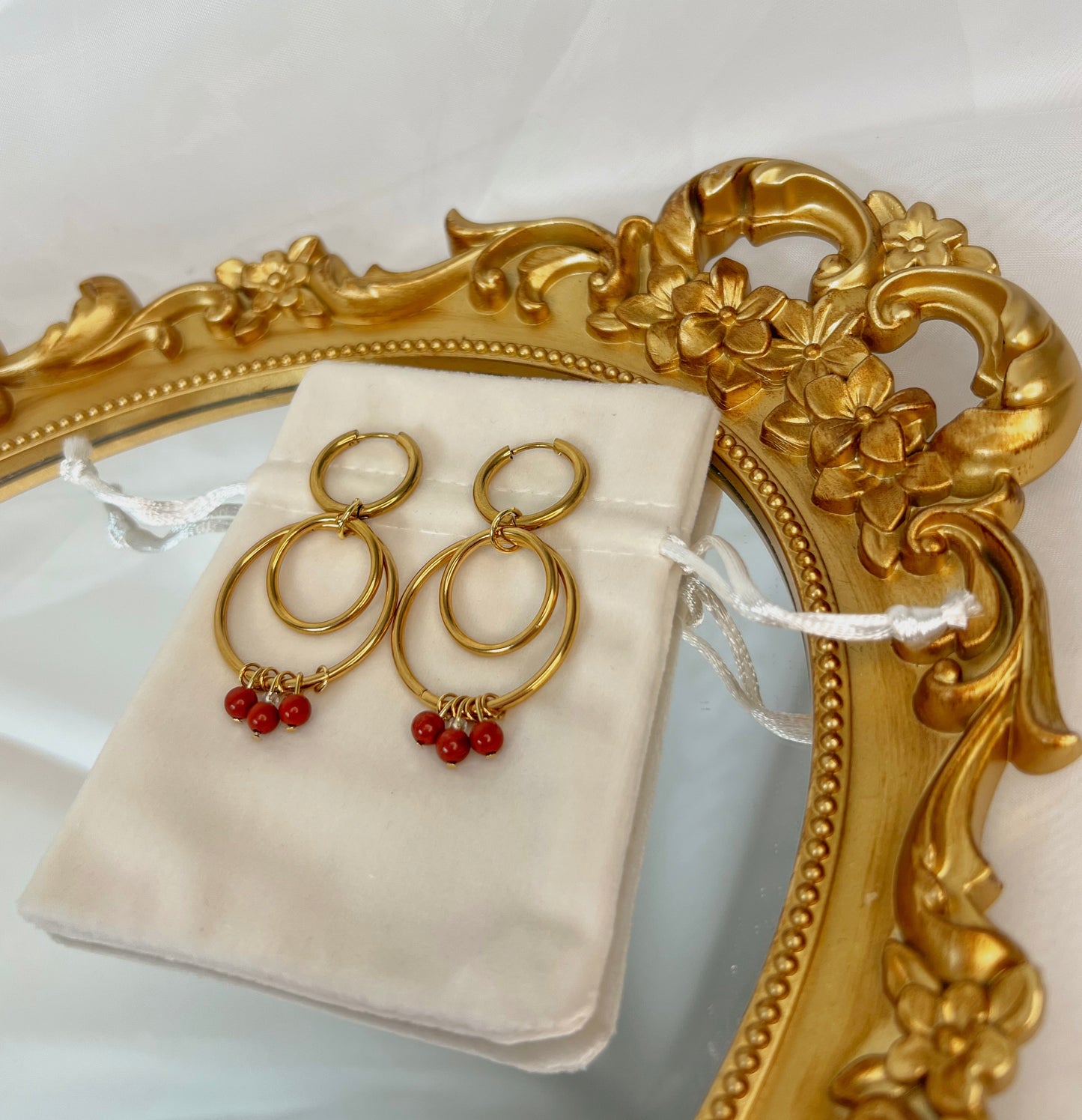 Acier inoxydable,Bijoux,Boucles d’oreilles,Doré,Jaspe,Rouge
