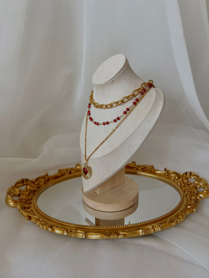 Acier inoxydable,Bijoux,Coeur,Collier,Doré,Jaspe,Rouge