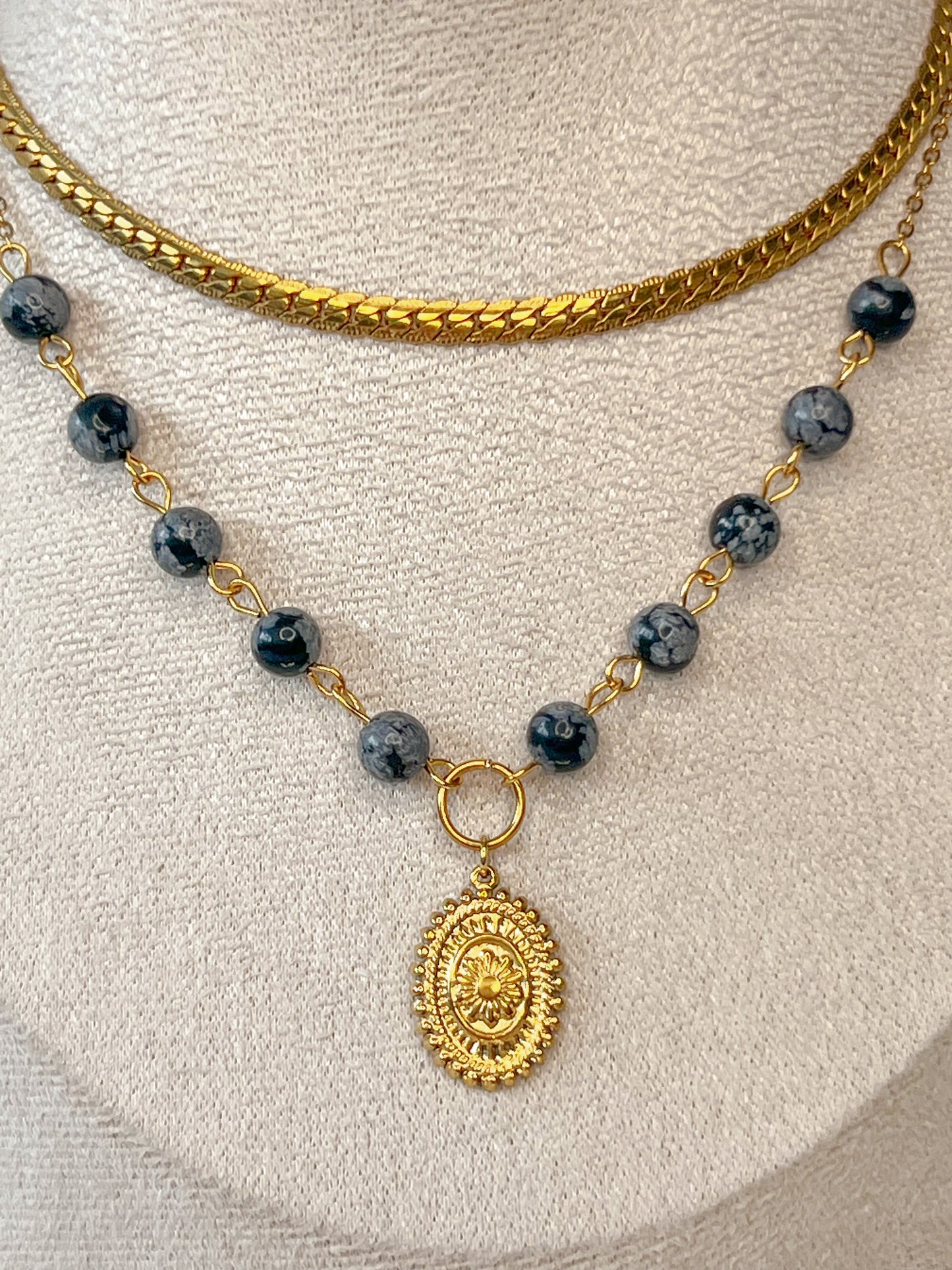 Collier Kalliopée - Obsidienne neige