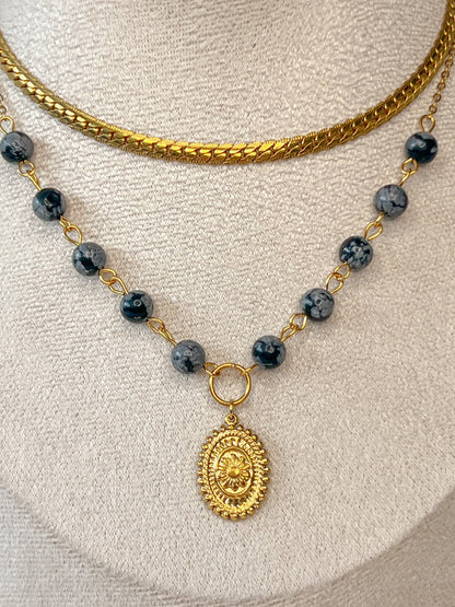 Collier Kalliopée - Obsidienne neige