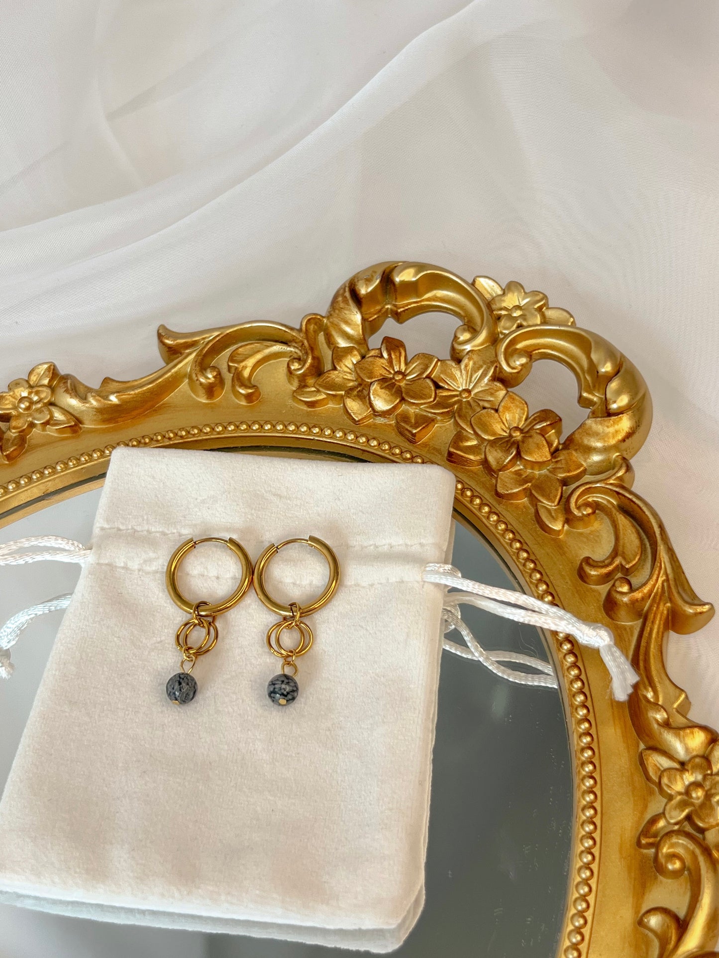 Boucles d’oreilles Aelys - Obsidienne neige