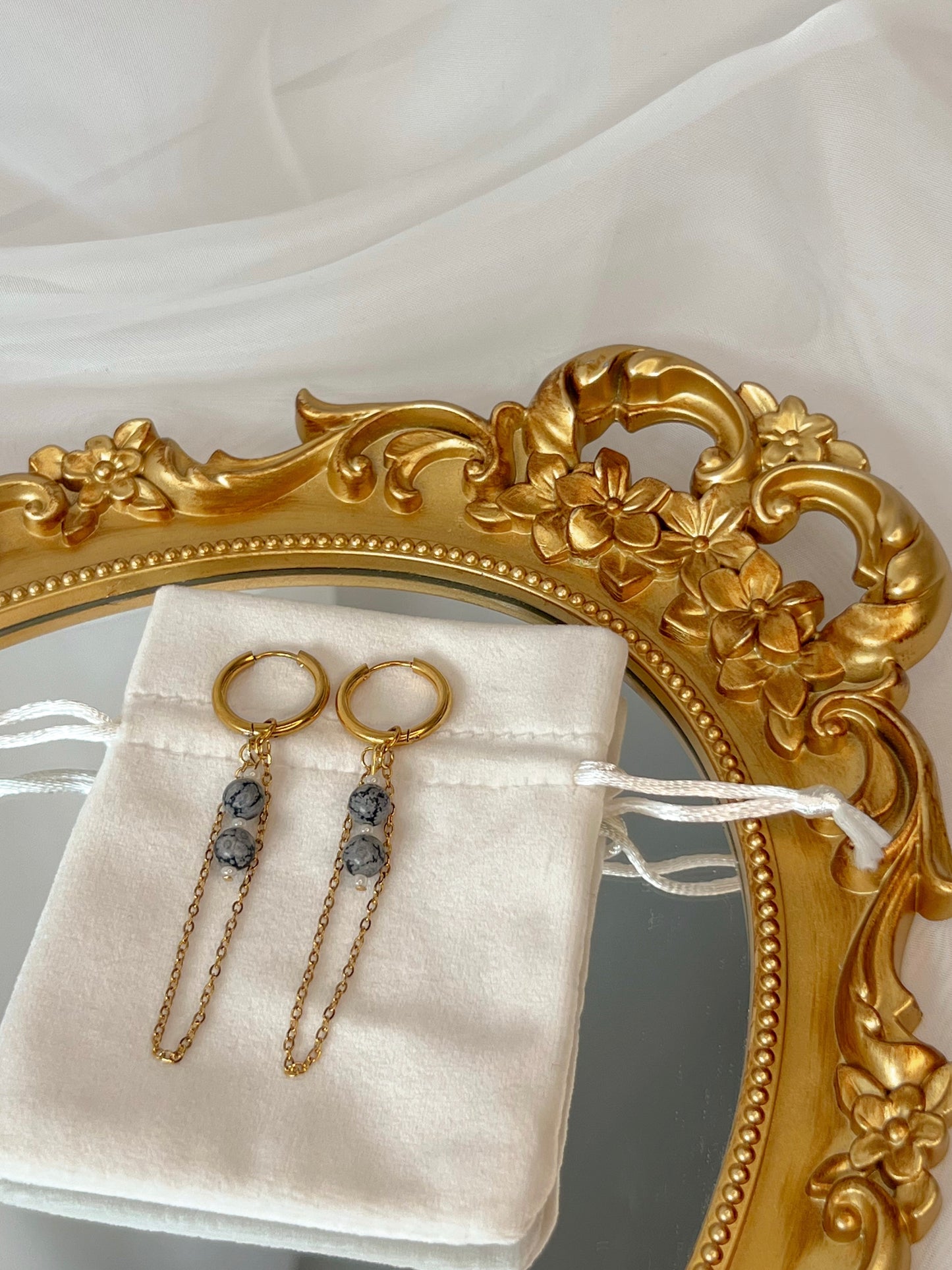 Boucles d’oreilles Syloria - Obsidienne neige