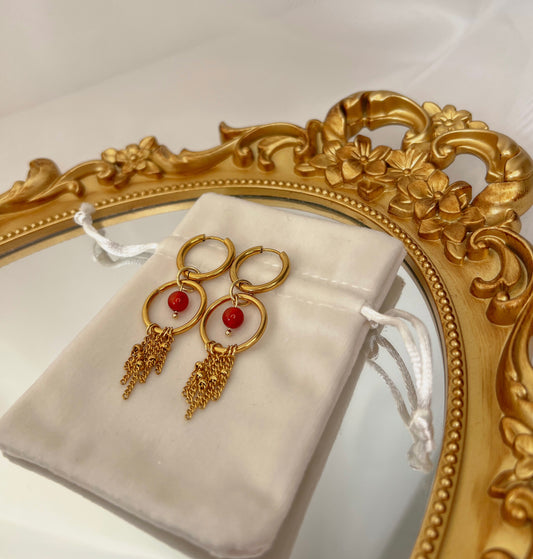 Acier inoxydable,Bijoux,Boucles d’oreilles,Chaine fine,Cornaline,Doré,Interchangeable,Pendants,Personnalisable,Rouge