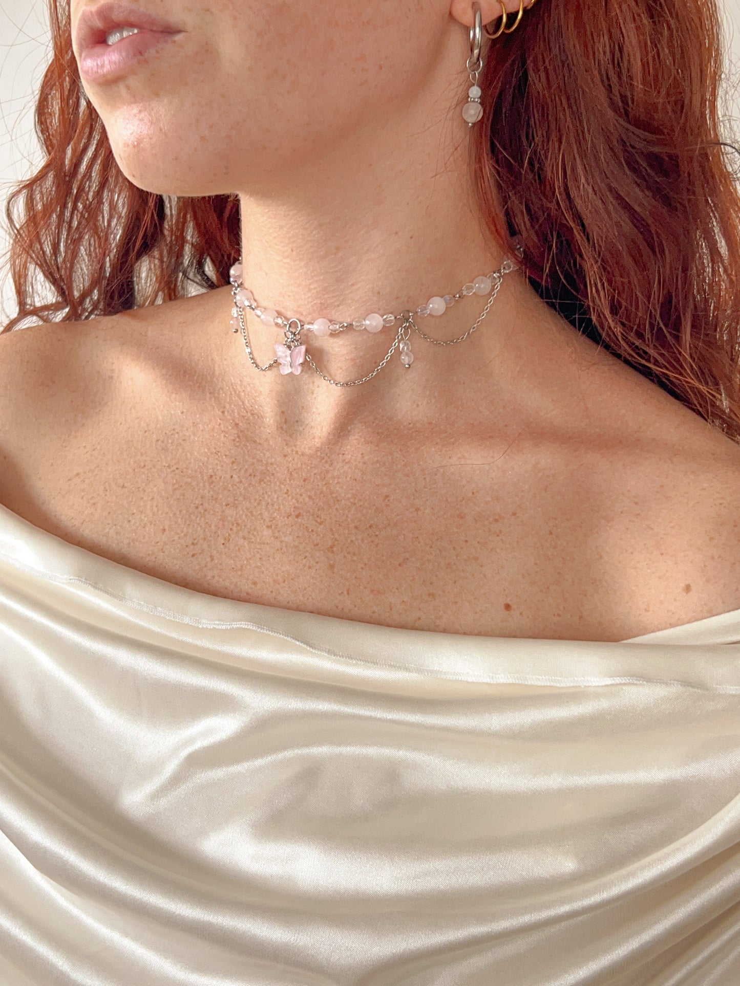 Collier Unique Mariposa - Quartz rose