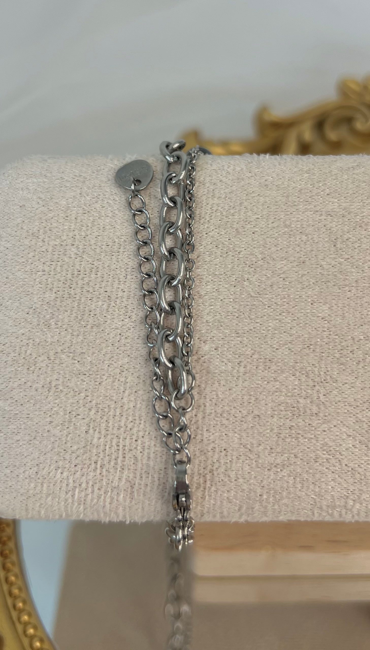 Acier inoxydable,Argenté,Bijoux,Bracelet,Chaine,Double,Hématite,Perle,Réglable