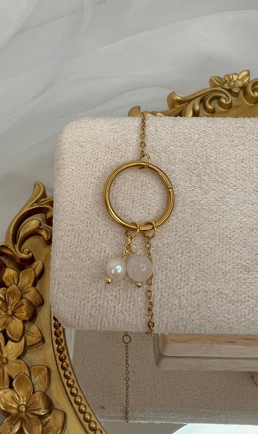 Acier inoxydable,Bijoux,Bracelet,Chaine fine,Doré,Perle,Quartz rose,Réglable