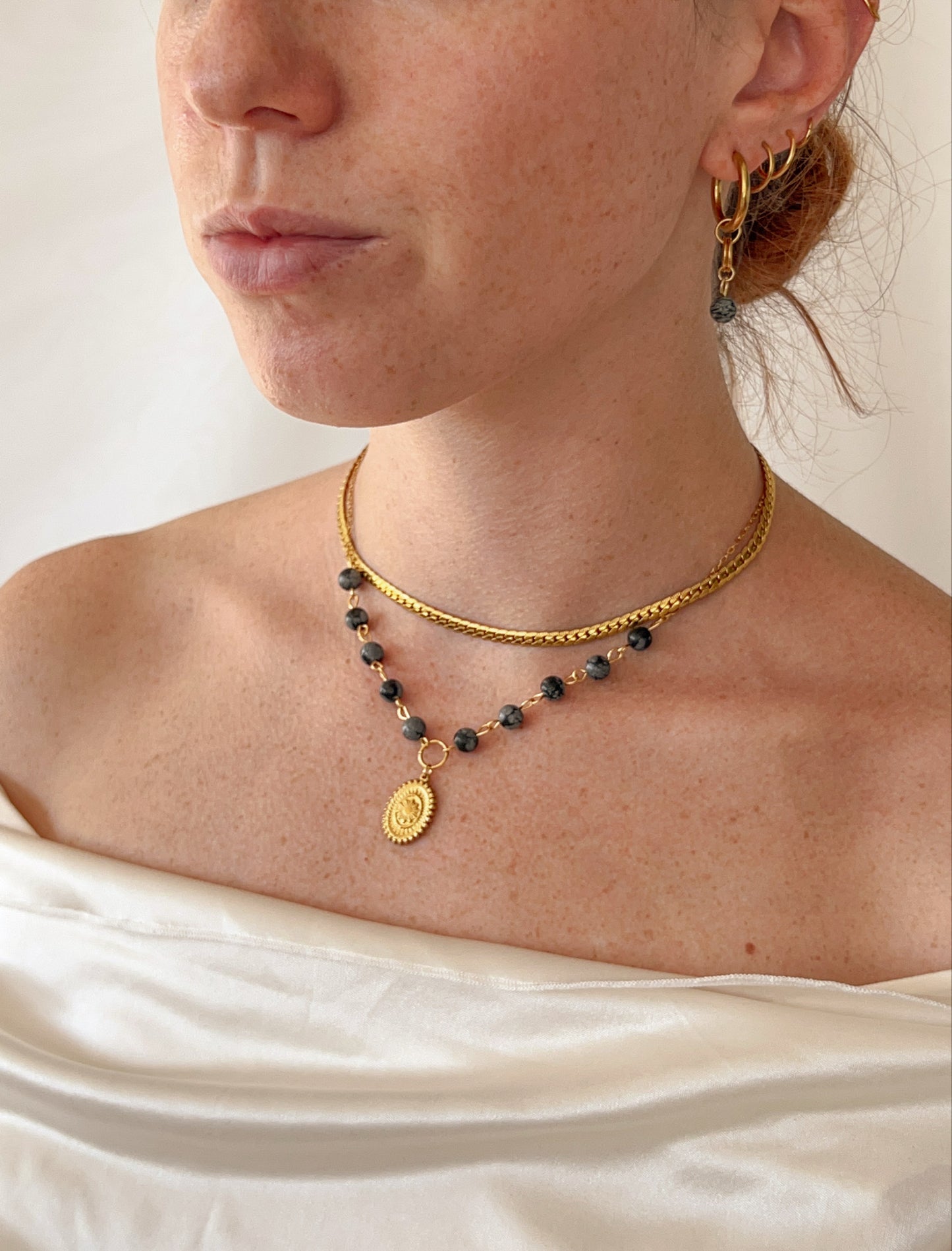 Boucles d’oreilles Aelys - Obsidienne neige