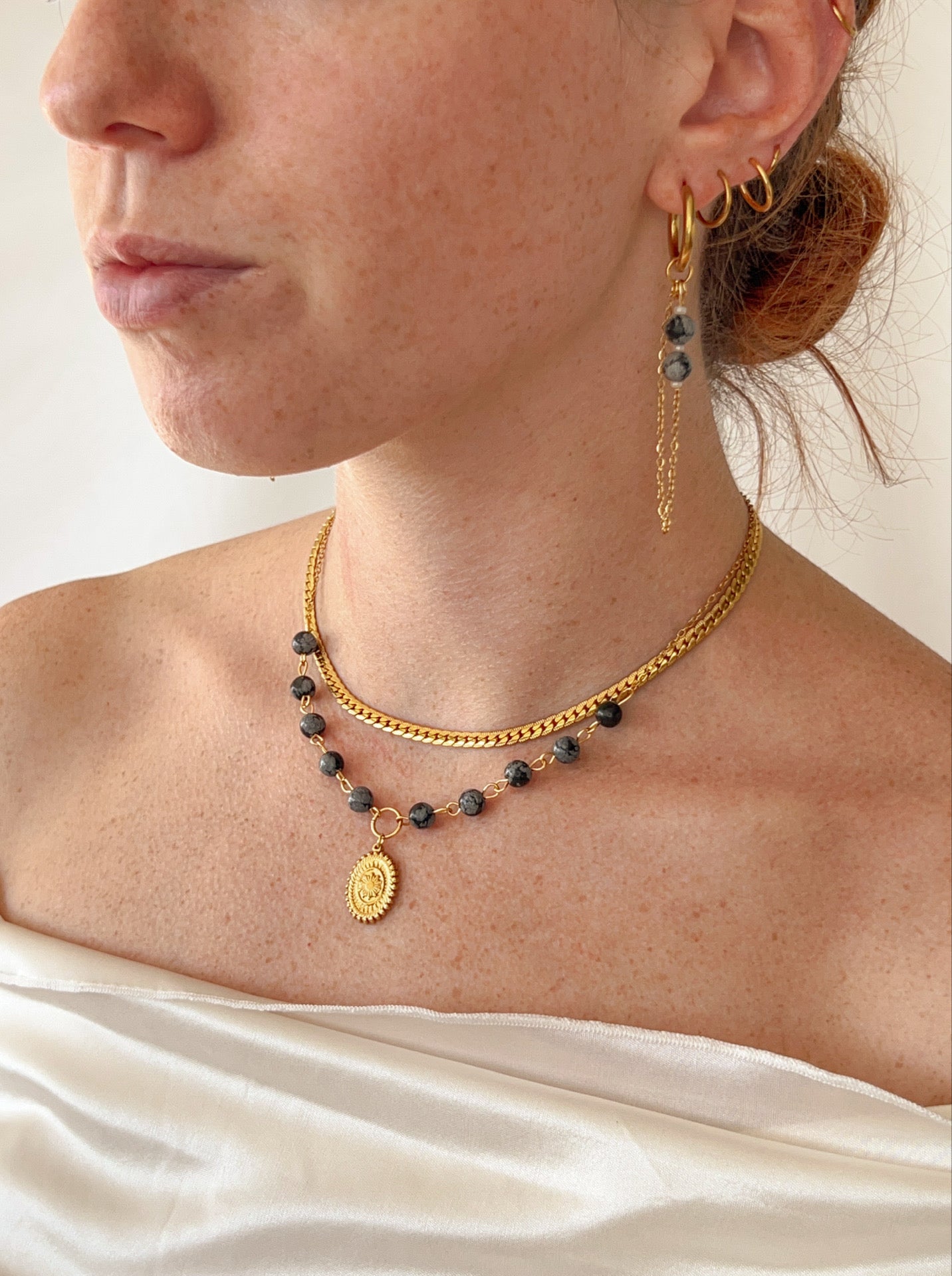 Boucles d’oreilles Syloria - Obsidienne neige