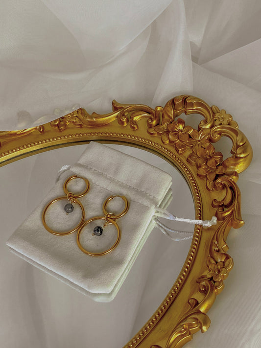 Acier inoxydable,Bijoux,Boucles d’oreilles,Doré,Interchangeable,Obsidienne neige,Pendants,Personnalisable