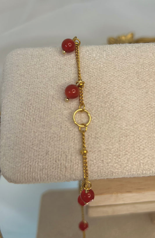 Acier inoxydable,Bijoux,Bracelet,Chaine fine,Cornaline,Doré,Rouge,Réglable