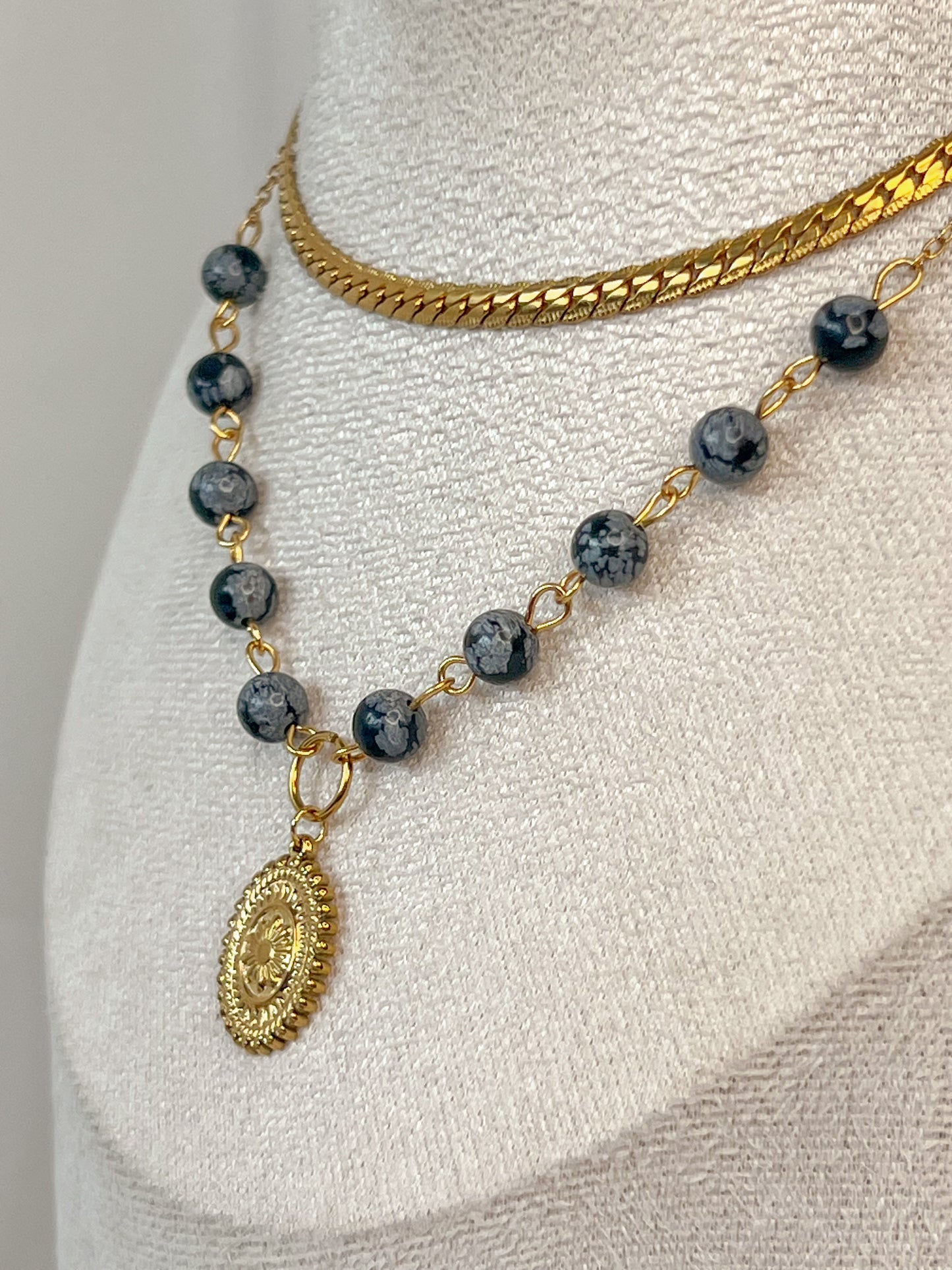 Collier Kalliopée - Obsidienne neige