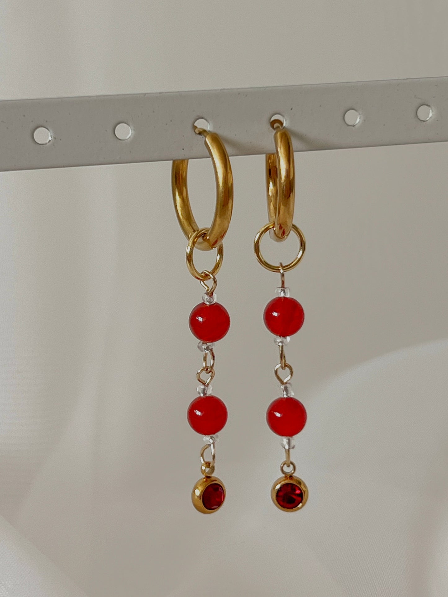 Acier inoxydable,Bijoux,Boucles d’oreilles,Cornaline,Doré,Rouge