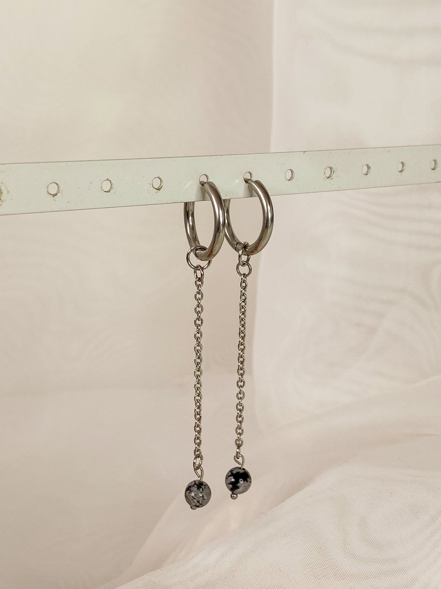 Acier inoxydable,Argenté,Bijoux,Boucles d’oreilles,Interchangeable,Obsidienne neige,Pendants,Personnalisable