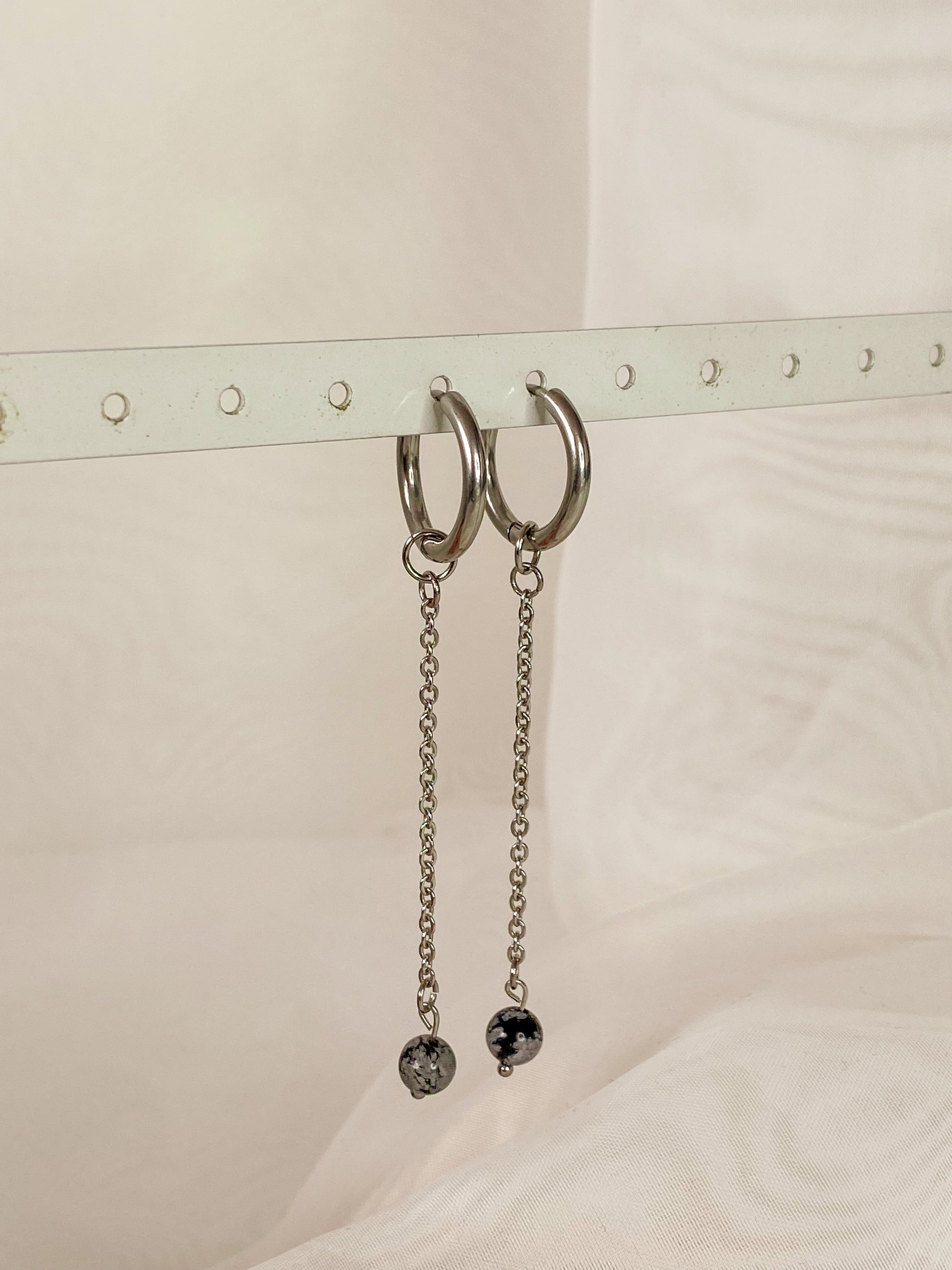 Acier inoxydable,Argenté,Bijoux,Boucles d’oreilles,Interchangeable,Obsidienne neige,Pendants,Personnalisable