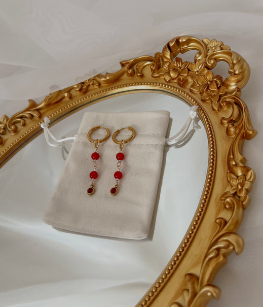 Acier inoxydable,Bijoux,Boucles d’oreilles,Cornaline,Doré,Rouge