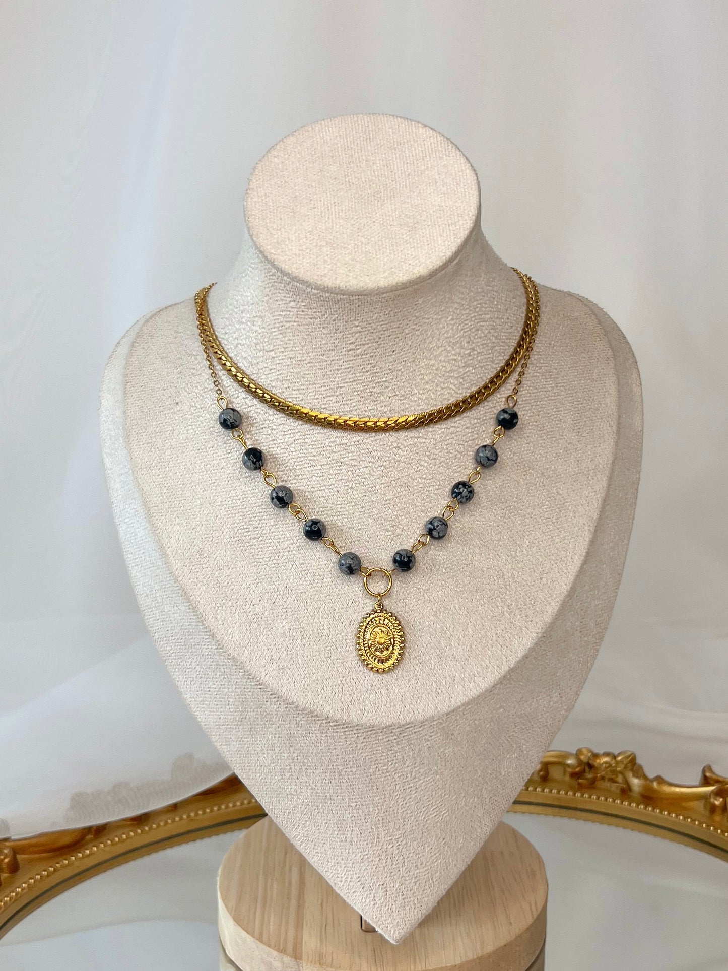 Collier Kalliopée - Obsidienne neige