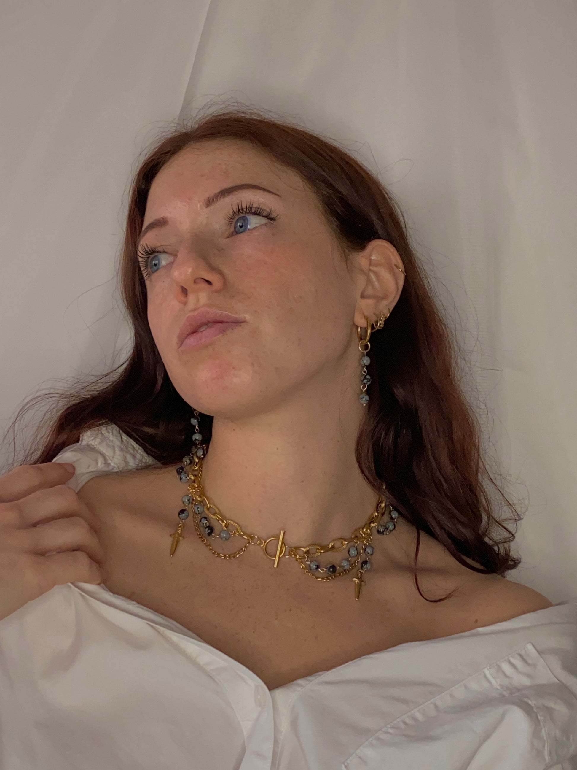 Acier inoxydable,Bijoux,Collier,Dague,Doré,Fantasy,Grosse chaine,Obsidienne neige