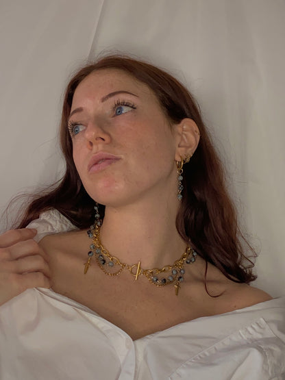 Acier inoxydable,Bijoux,Collier,Dague,Doré,Fantasy,Grosse chaine,Obsidienne neige